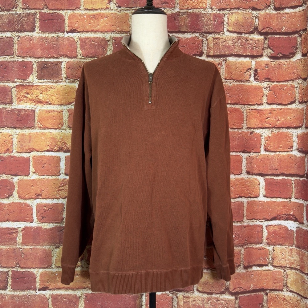 Pendleton 1/4 Zip Mock Neck Ribbed‎ Knit Sweater Mens XXL Brown 100% Cotton